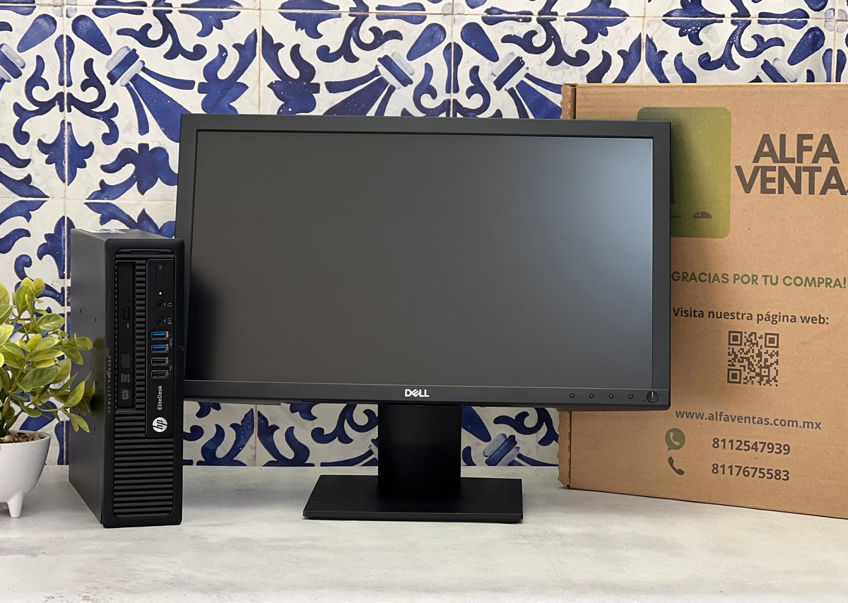 Computadora HP ProDesk 800 G1 usff Core i5 4ta Gen 8GB RAM SSD 240GB Monitor Dell 20” Teclado y Mouse Windows 10 Pro