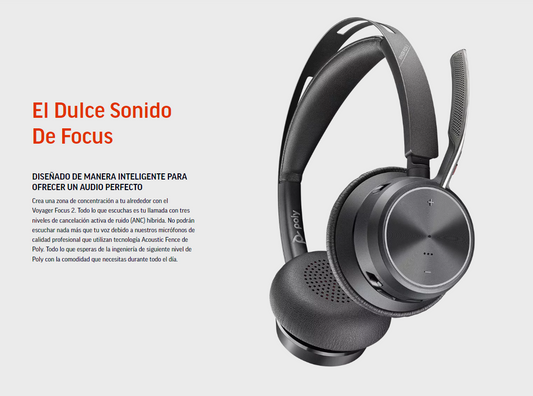 Audifonos Poly Voyager Focus 2 Inalámbrico Bluetooth Con Micrófono (BASE CON CABLE TIPO C )