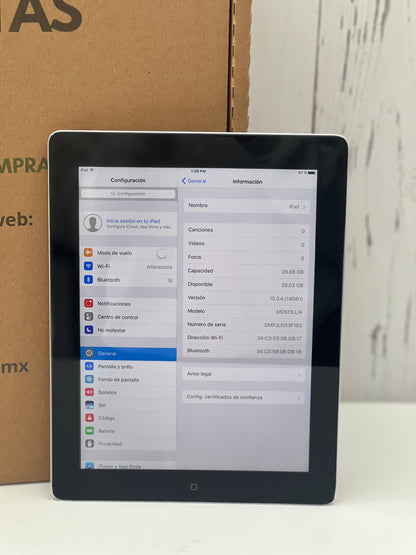 iPad Apple 4ta Gen WiFi 32GB | iOS 10.3.4 | Modelo MD523LL/A