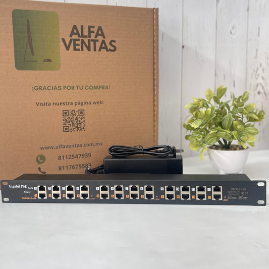Inyector PoE Texas GPOE-12AB-48V 120W | Gigabit | 12 Puertos PoE | 48V | 120W