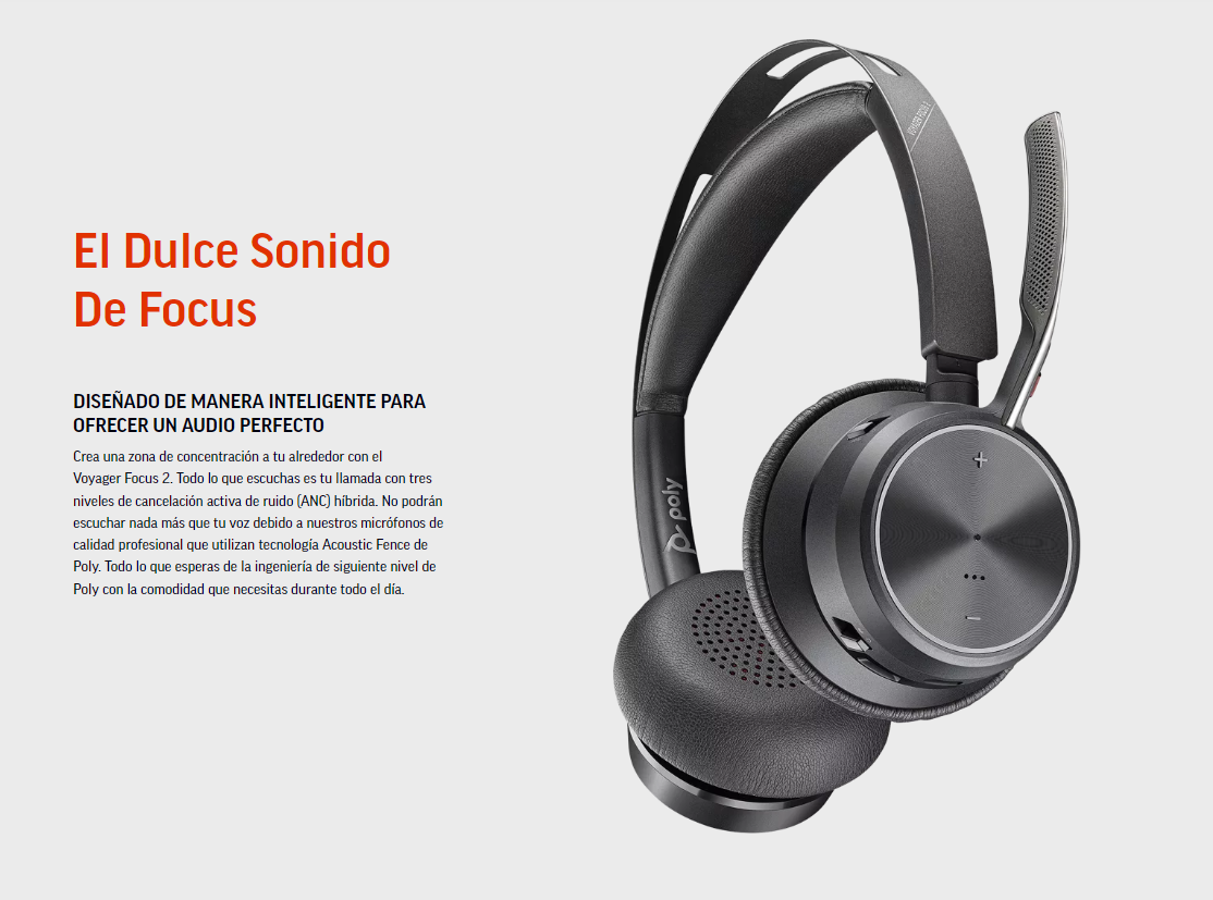 Audifonos Poly Voyager Focus 2  Inalámbrico Bluetooth Con Micrófono (BASE CON CABLE  TIPO C )