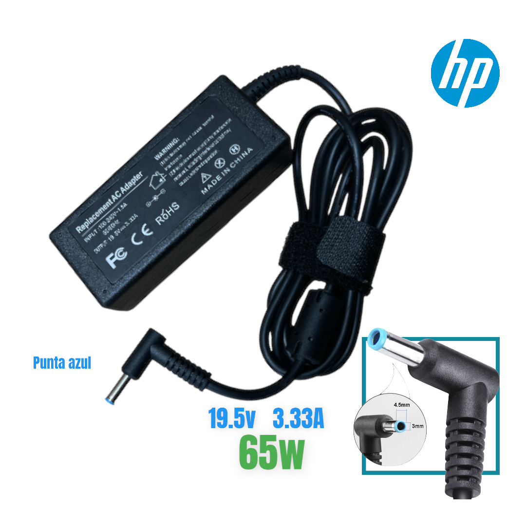Cargador Compatible HP 65W – 19.5V 3.33A | Punta Azul 4.5 × 3.0 mm