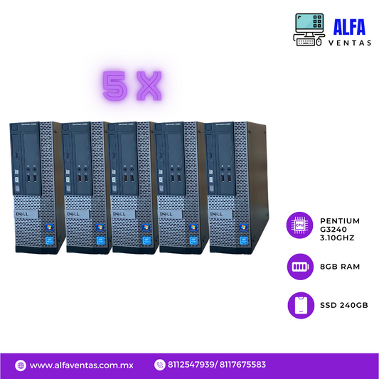 LOTE DE 5 CPU’S DELL OPTIPLEX 3020 PENTIUM, SSD 240GB, 8GB DDR3, WINDOWS 10